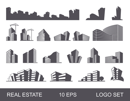 Real Estate Logo Set .Creative House Logo Collection . Abstract Buildings Logo Setのイラスト素材