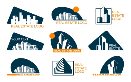 Real Estate Logo Set .Creative House Logo Collection . Abstract Buildings Logo Setのイラスト素材