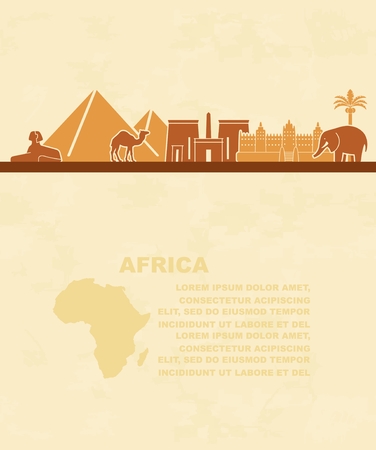 Landmarks and animals of Africa. Tourist leafletのイラスト素材