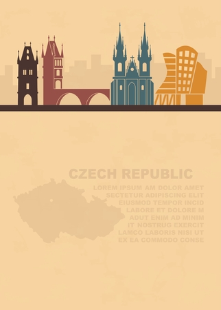 The template of the leaflets with a map of the Czech Republic and architectural attractions of Pragueのイラスト素材