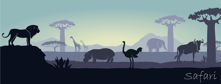 African landscape with wild animalsのイラスト素材