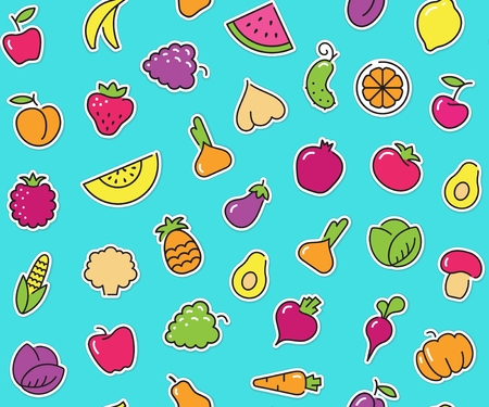 Seamless background with stickers of vegetables and fruitsのイラスト素材