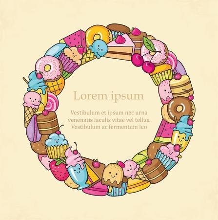 Frame from the funny sweets, fruit and ice creamのイラスト素材