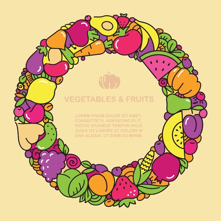 Fun image of vegetables and fruit in the form of frames with place for textのイラスト素材