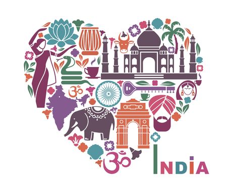 Symbols of India in the form of heartのイラスト素材