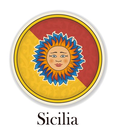 Round medallion in the colors of Sicily with the traditional image of the sunのイラスト素材