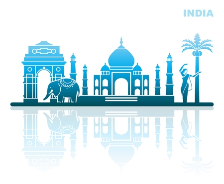 Abstract landscape with attractions of India. Vector Illustrationのイラスト素材