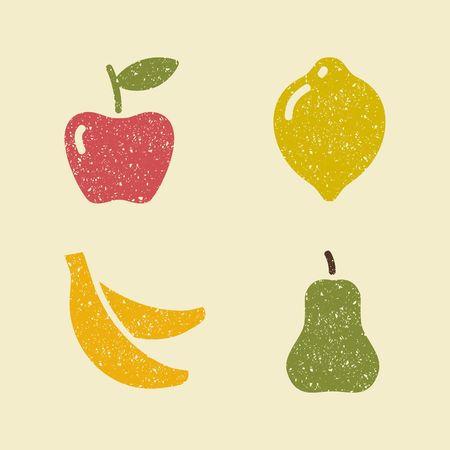 Apple lemon banana and pear. Stylized images of fruits.のイラスト素材