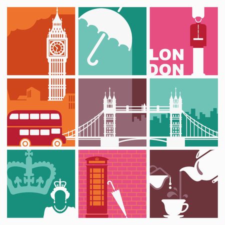 Traditional symbols of England and London in style of a retro vector illustration.のイラスト素材