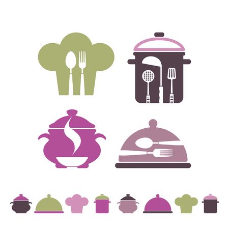 Symbols of cooking, cookery, restaurant and kitchen on white background.のイラスト素材