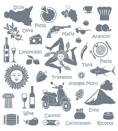 Set of icons on a theme of Sicilyのイラスト素材