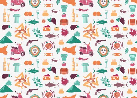 Seamless background with traditional symbols of culture, nature and cuisine.のイラスト素材