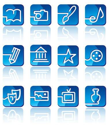 Icons of art forms on blue buttonsのイラスト素材