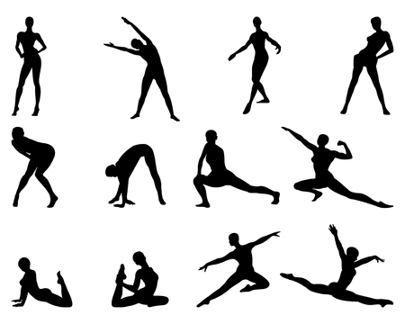 Silhouettes of sportswomen, gymnasts and dancersのイラスト素材