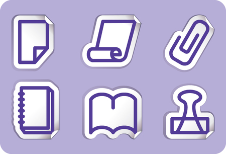 Stationery and office icons on stickers. Vector illustration.のイラスト素材