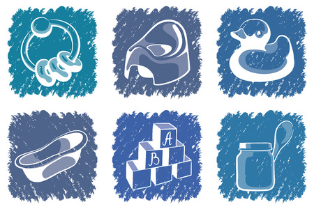 Blue icons of baby and care of childrenのイラスト素材