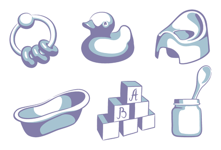 Blue icons of baby and care of childrenのイラスト素材