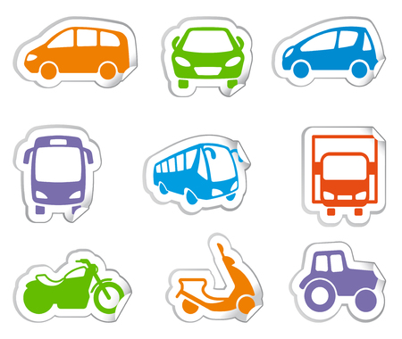 Stickers with motor transport images isolated on plain background.のイラスト素材