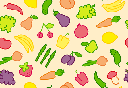 A Seamless background with simple images of fruit and vegetablesのイラスト素材