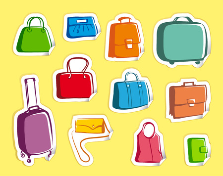 Sketches of bags and suitcases on stickersのイラスト素材