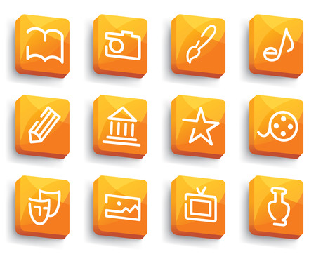 Icons of art forms on orange buttonsのイラスト素材