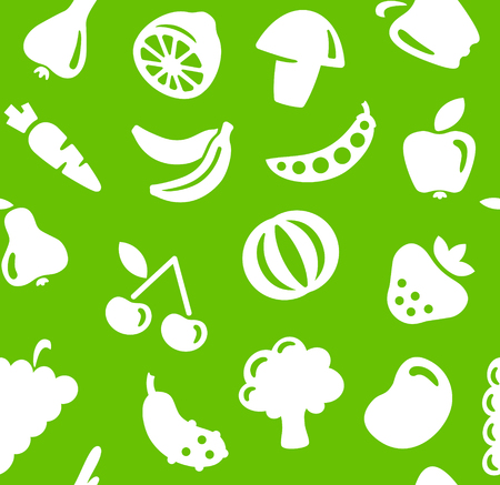 Seamless background with symbols of vegetables and fruitのイラスト素材