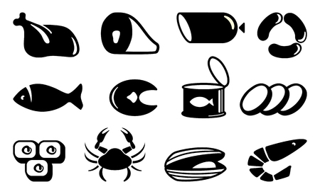Icons of meat products and seafoodのイラスト素材