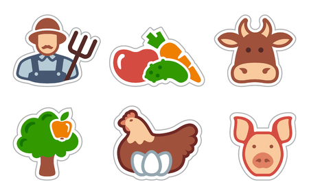 Farmer and agricultural symbolsのイラスト素材
