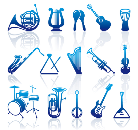 Silhouettes of various musical instruments setのイラスト素材