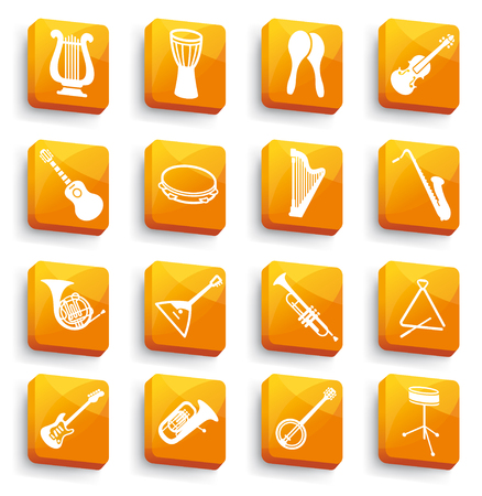 Silhouettes of various musical instruments on buttonsのイラスト素材