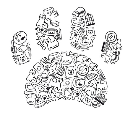 Icons of a pet-shop in the form of a paw printのイラスト素材