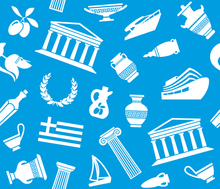Seamless background with symbols of Greeceのイラスト素材