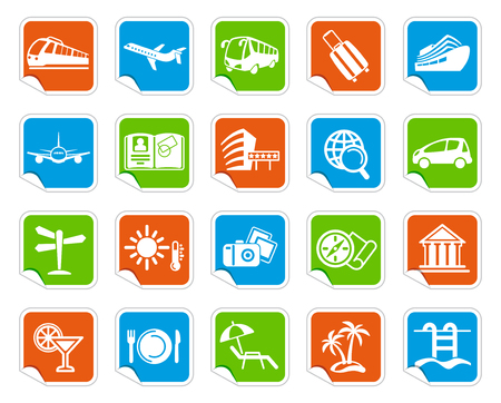 Symbols of travel, rest and tourism on stickersのイラスト素材