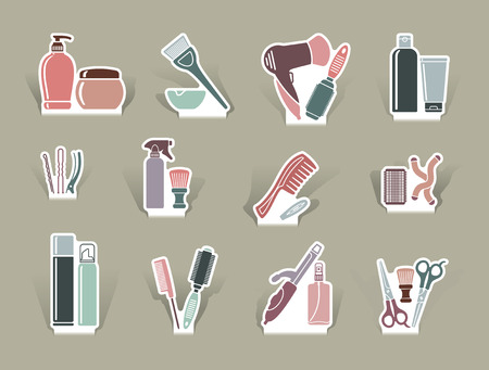 Tools and materials for a hairstyle and colouring of hair vector setのイラスト素材