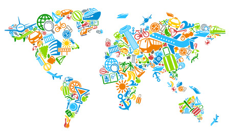 World map of the world from symbols of tourism and travelのイラスト素材