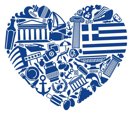 Traditional symbols of Greece in the form of heartのイラスト素材