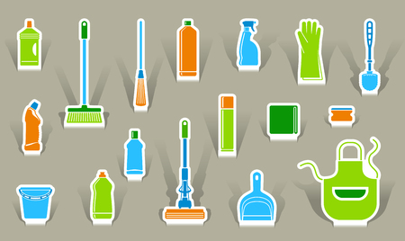 ?ut out icons of accessories and means for cleaningのイラスト素材