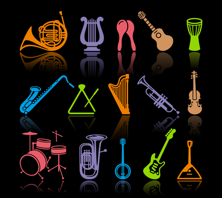 Silhouettes of various musical instrumentsのイラスト素材