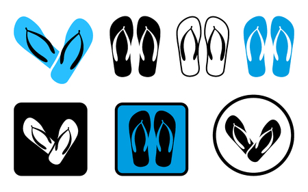 Simple images of a silhouette and outlines beach sandalsのイラスト素材