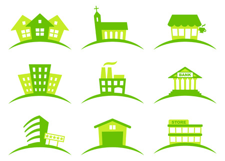 Icons of various types of buildings or housesのイラスト素材