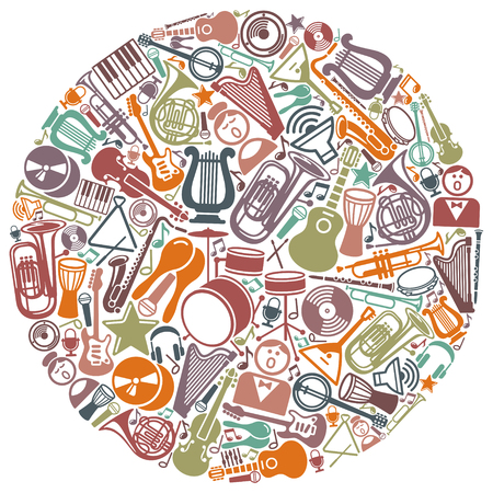 Symbols of music and musical instruments in the form of a circleのイラスト素材