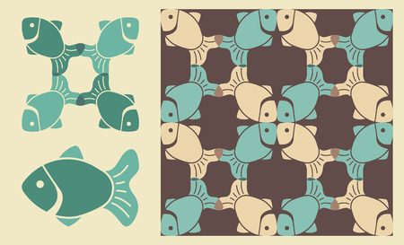 Seamless background with images of fishesのイラスト素材