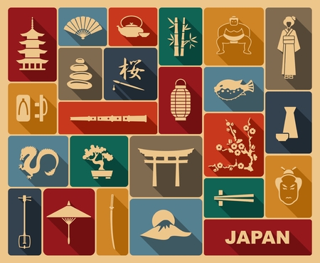 Traditional symbols of Japan. Coloured icons. Vector illustrationの素材 [FY31097218496]