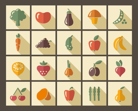 Icons of fruit and vegetables in style of a retroのイラスト素材