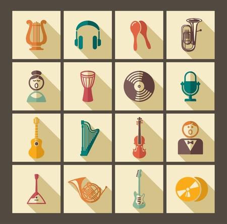 Icons of various musical instruments in retrostyleのイラスト素材