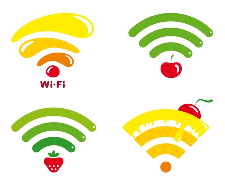 Wi-fi icons with symbols of fruit and sweets. Vector imageのイラスト素材