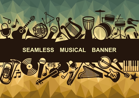 Banner with silhouettes of musical instruments. Vector Illustrationのイラスト素材