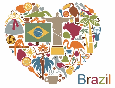Traditional symbols of culture and the nature of Brazil in the form of a heartのイラスト素材
