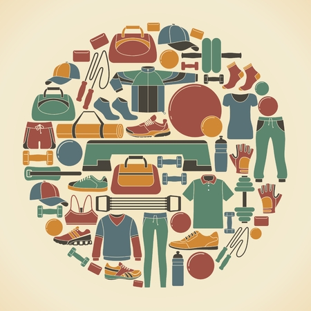 Equipment, clothing and accessories for sports and fitnessのイラスト素材