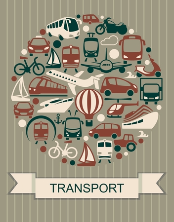 The icons of various modes of transport in the form of a circleのイラスト素材